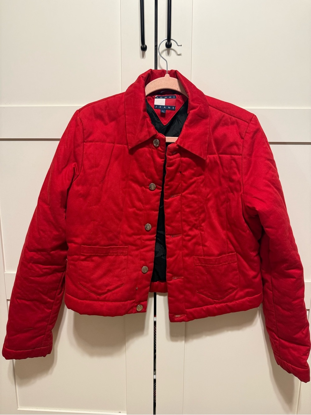 VNTG Y2K Tommy Hilfiger Bold Red Quilted Puffer Jacket - Women's
